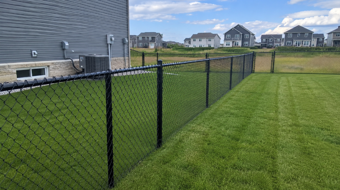 Black chain-link fence along backyard property line