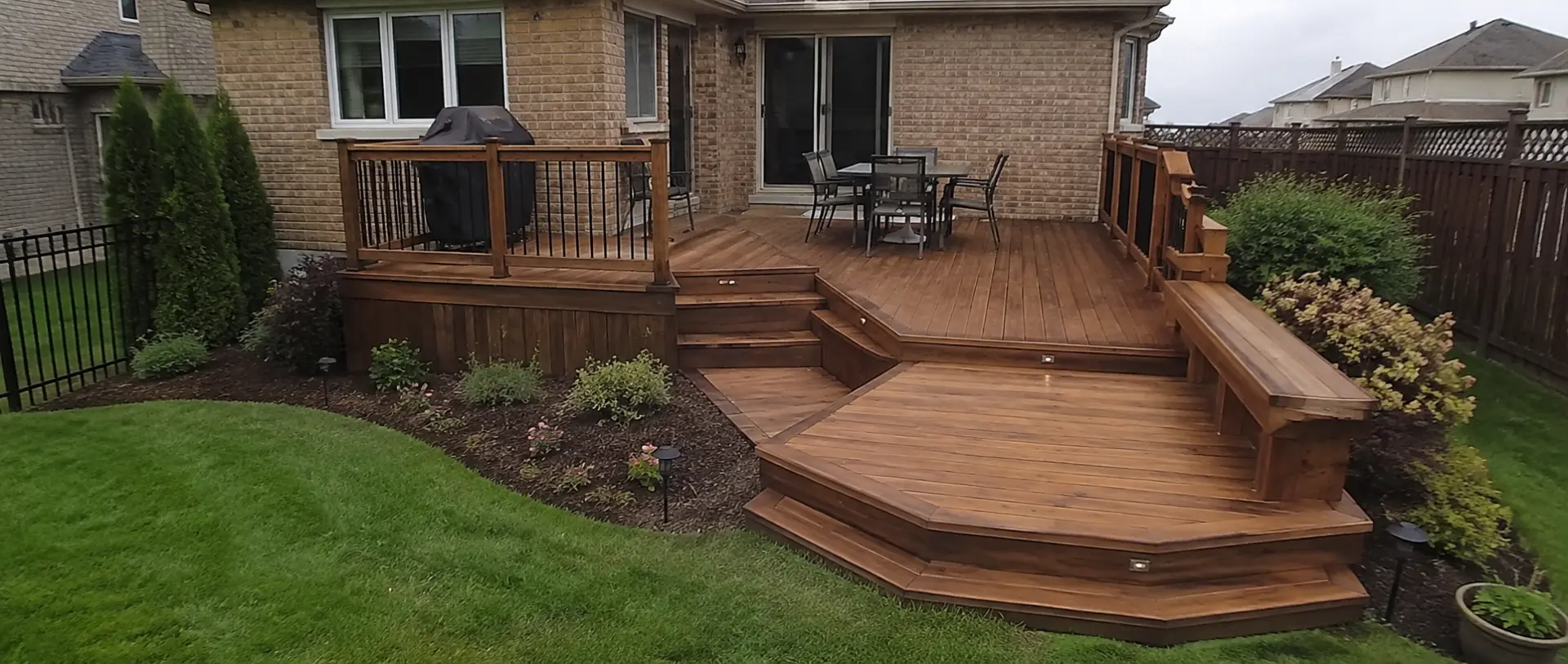 Backyard deck at golden hour in the Ottawa area
