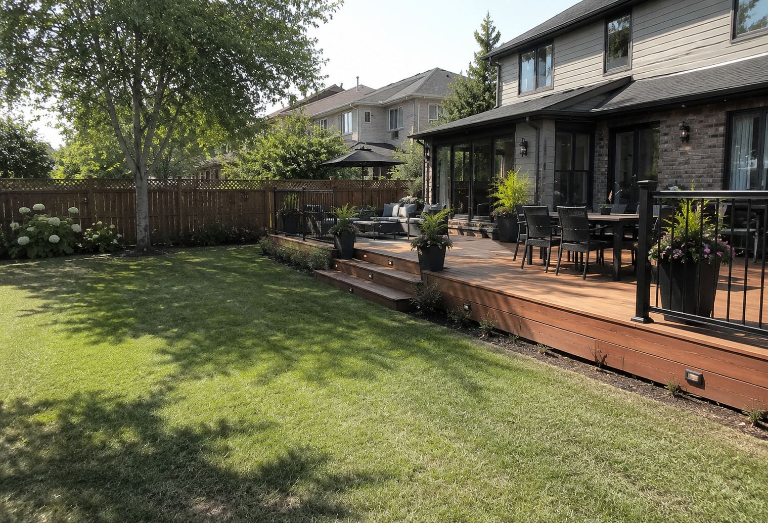 Backyard deck with fence and outdoor space