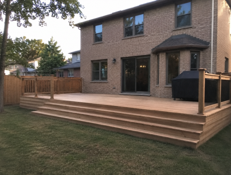 Wide low-profile deck with wraparound steps